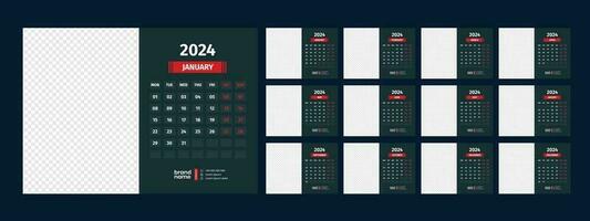 calendário, 2024, parede, calendário, modelo vetor