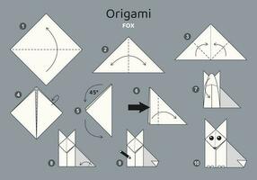 Raposa origami esquema tutorial comovente modelo em cinzento pano de fundo. origami para crianças. degrau de degrau quão para faço uma fofa origami Raposa. vetor ilustração.