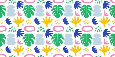 verão abstrato formas tropical folhas, plantas e rabiscos desatado padronizar vetor