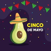 pôster cinco de mayo com abacate e decoração vetor