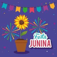 poster festa junina com girassol e decoração vetor