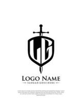 inicial lg carta com escudo estilo logotipo modelo vetor