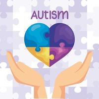 dia mundial do autismo com as mãos e o coração vetor