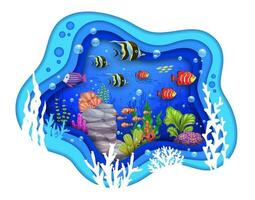 desenho animado tropical corais, peixe cardume e algas vetor