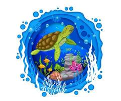 desenho animado tartaruga, mar papel corte, embaixo da agua papercut vetor