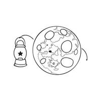 mão desenhado lua detém uma Estrela lanterna dentro a noite céu mascote personagem vetor ilustração cor crianças desenho animado clipart