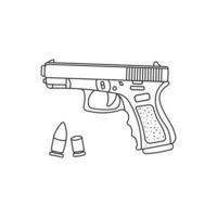 mão desenhado crianças desenhando vetor ilustração Preto arma de fogo glock e balas plano desenho animado isolado