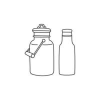 crianças desenhando desenho animado vetor ilustração fofa leite pode e garrafa ícone isolado em branco fundo