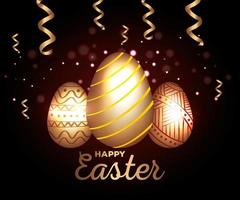 cartão de feliz páscoa com decoração de ovos de ouro vetor
