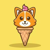 fofa corgi cachorro gelo creme vetor desenho animado ilustração