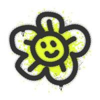 spray pulverizado grafite Preto flor com gotejamento e amarelo mancha. sorridente flor. vetor