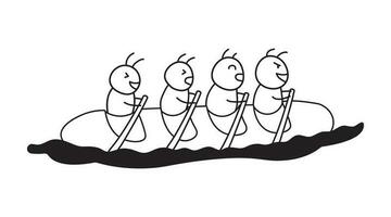 mão desenhado ilustração vetor gráfico crianças desenhando estilo engraçado fofa formigas passeio uma grandes pão caiaque barco dentro uma desenho animado estilo