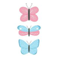conjunto do borboletas dentro plano estilo. vetor ilustração. coleção do Rosa azul borboletas. mão desenhado poster com fofa borboletas.