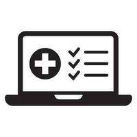 eletrônico saúde registro computador portátil ícone, médico registro computador portátil plano ícone para assistência médica. vetor