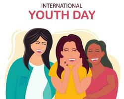 ilustração vetor gráfico do três jovem mulheres rindo junto, perfeito para internacional dia, internacional juventude dia, comemoro, cumprimento cartão, etc.
