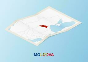 guardada papel mapa do Moldova com vizinho países dentro isométrico estilo. vetor