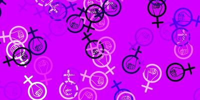 textura de vetor rosa roxo claro com símbolos dos direitos das mulheres