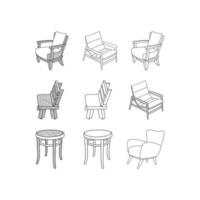 mobília Projeto conjunto do cadeira ícone linha arte projeto, esboço vetor Projeto ilustração modelo, adequado para seu companhia