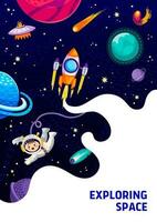 espaço poster, desenho animado astronauta dentro exterior espaço vetor