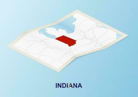 guardada papel mapa do indiana com vizinho países dentro isométrico estilo. vetor