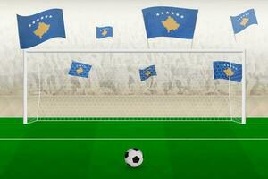 Kosovo futebol equipe fãs com bandeiras do Kosovo torcendo em estádio, multa pontapé conceito dentro uma futebol corresponder. vetor