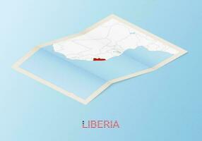guardada papel mapa do Libéria com vizinho países dentro isométrico estilo. vetor