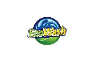 eco lavar logotipo com uma combinação do folhas, água salpicos, bolhas, e tipografia com a olho pegando Veja para lavanderia negócios, carro lavar, etc. vetor