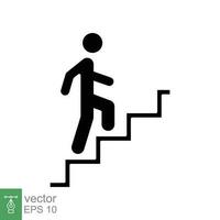 sucesso escadas acima ícone. simples sólido estilo. homem andar, escalar escada, sucesso pessoas, pessoa, o negócio conceito. Preto silhueta, glifo símbolo. vetor ilustração isolado em branco fundo. eps 10.