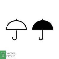 guarda-chuva ícone. simples esboço e sólido estilo. chuva proteção, guarda-chuva lidar com abrir, acessório, segurança conceito. fino linha, glifo símbolo. vetor ilustração isolado em branco fundo. eps 10.