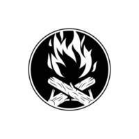 fogueira logotipo, madeira queimando e fogo projeto, acampamento aventura vintage vetor