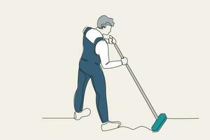 cor ilustração do uma homem limpeza a chão vetor
