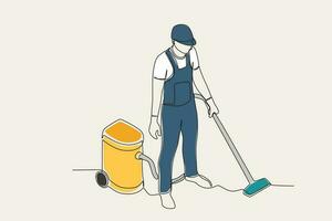 cor ilustração do uma homem usando uma poeira limpador vetor