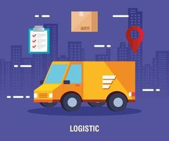 serviço de entrega de logística com caminhão e ícones vetor
