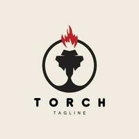 logotipo da tocha, design de fogo, logotipo da carta, ícone da marca do produto vetor