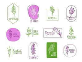 orgânico vegano comida, ervas Cuidado cosméticos ícones vetor