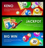 Bingo e keno loteria bolas, bilhetes faixas vetor