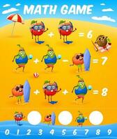matemática jogos planilha com desenho animado frutas em de praia vetor