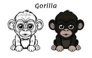 fofa gorila animal coloração livro ilustração vetor