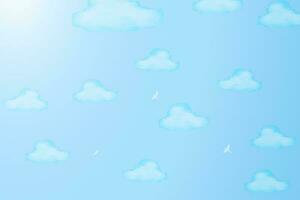 lindo azul céu com luz solar e aguarela pintado nuvens. pano de fundo para poster, bandeira, local na rede Internet, folheto, apresentação, papeis de parede, projetos. editável vetor ilustração. eps 10