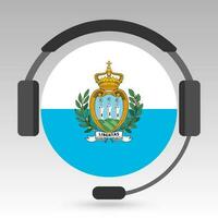 san marino bandeira com fones de ouvido, Apoio, suporte placa. vetor ilustração.