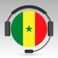 Senegal bandeira com fones de ouvido, Apoio, suporte placa. vetor ilustração.