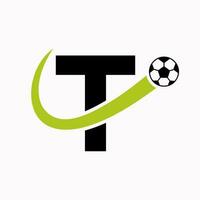 inicial carta t futebol logotipo. futebol logotipo conceito com comovente futebol ícone vetor
