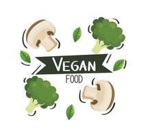 pôster de comida vegana com cogumelos e brócolis vetor