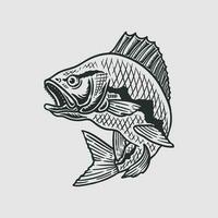 ampla boca graves peixe mão desenhado ilustração dentro vintage estilo vetor