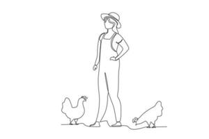 uma agricultor com dele dois galinhas vetor