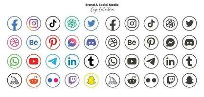 popular social rede símbolos, social meios de comunicação logotipo ícones coleção vetor