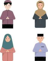 conjunto do eid Mubarak muçulmano personagem ilustração. feliz muçulmano pessoas comemoro piedosos eid. vetor ilustração