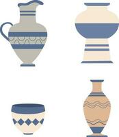 cerâmico potes. azul cerâmico com oriental padronizar. China vasos, jarros, bules e frascos para interior, vetor definir. ilustração vaso porcelana decoração, cerâmico antigo.vetor ilustração
