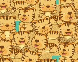 vetor de padrão perfeito de desenho de tigre engraçado em atividade diferente