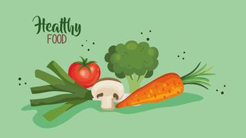 cartaz de comida saudável com cenoura e vegetais vetor